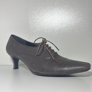 Women’s 8.5 Vintage Siamanto brown leather kitten heel square snip toe retro